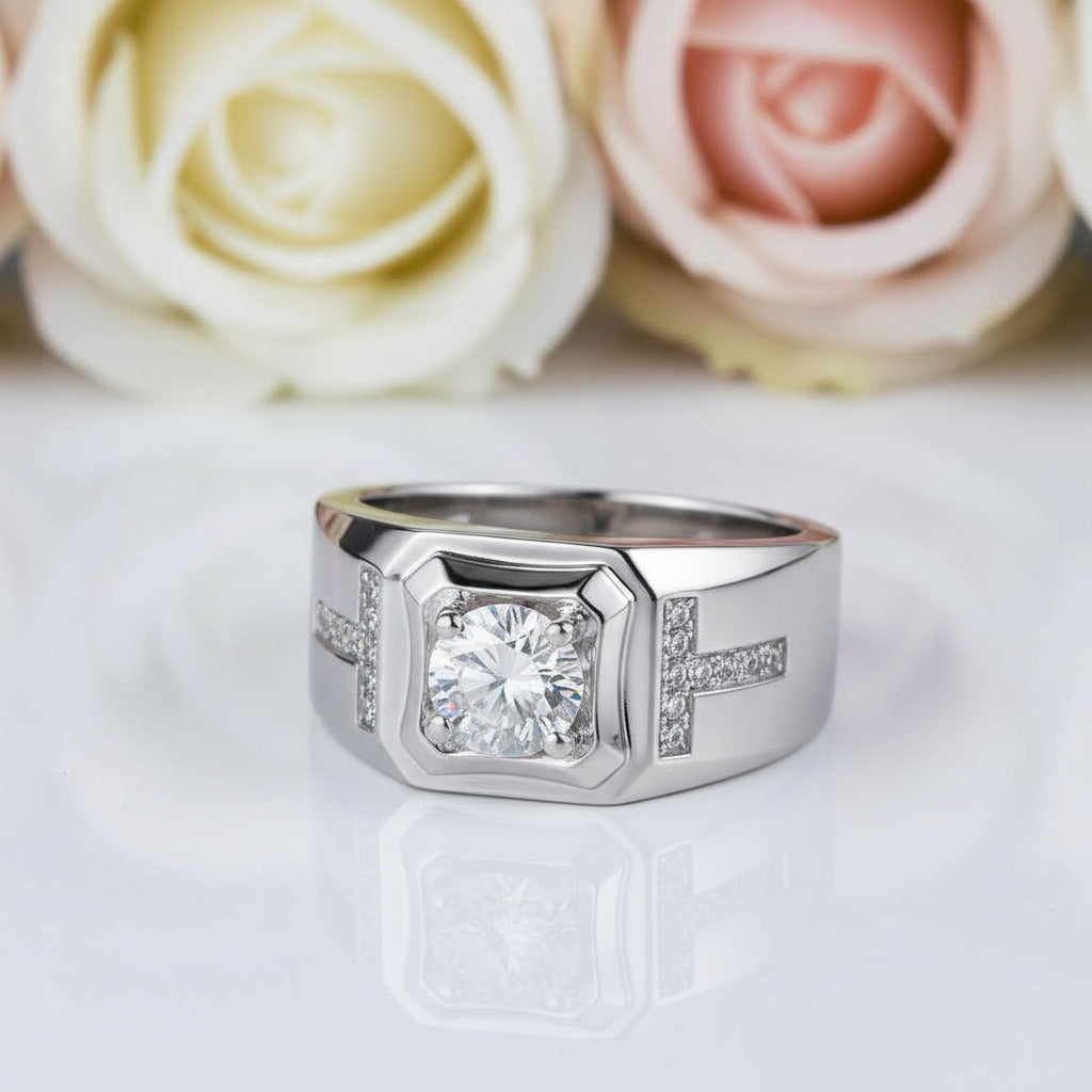 1.0Ct 6.5mm D Color Diamond Men's Ring-Black Diamonds New York