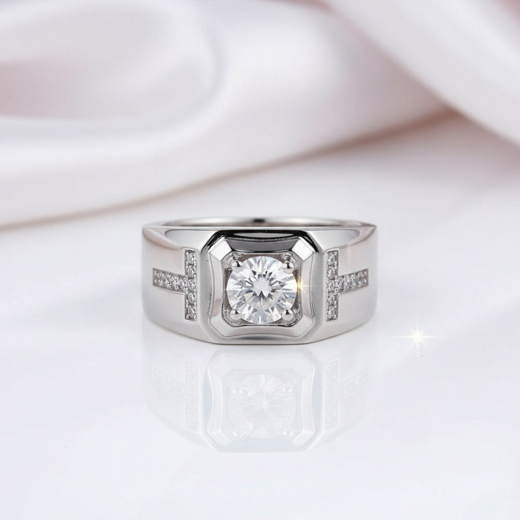 1.0Ct 6.5mm D Color Diamond Option Men's Ring-Black Diamonds New York