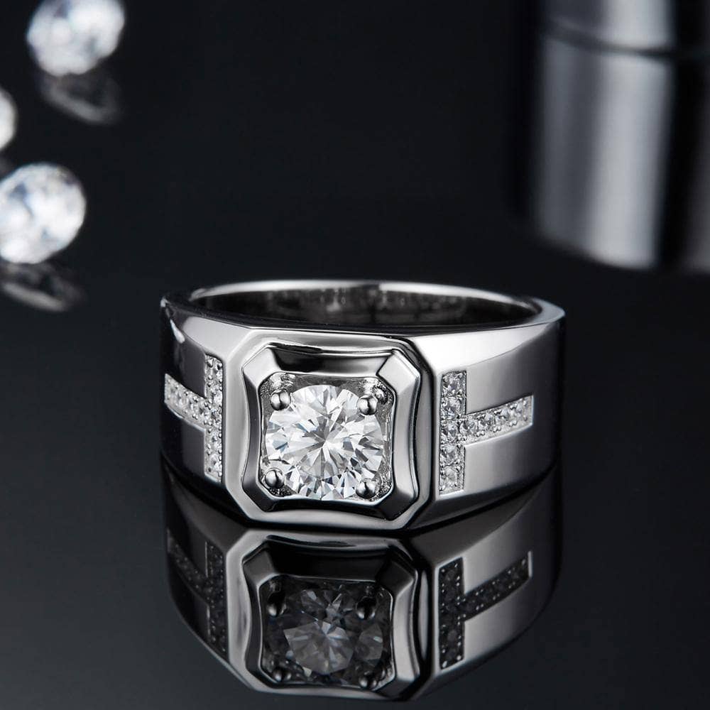 1.0Ct 6.5mm D Color Moissanite Diamond Men's Ring-Black Diamonds New York