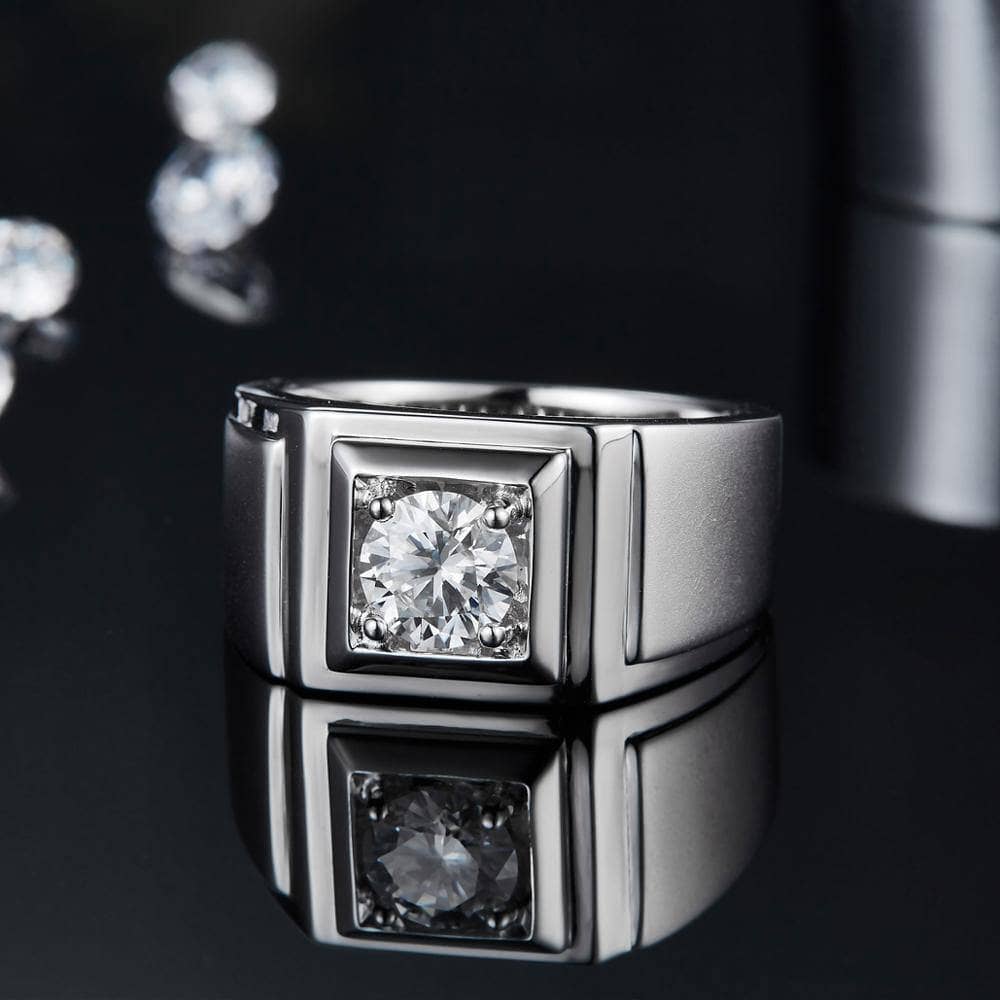 1.0Ct 6.5mm D Color Moissanite Ring for Men - Black Diamonds New York