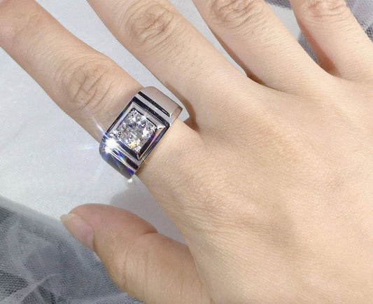 1.0Ct 6.5mm D Color Moissanite Ring for Men-Black Diamonds New York