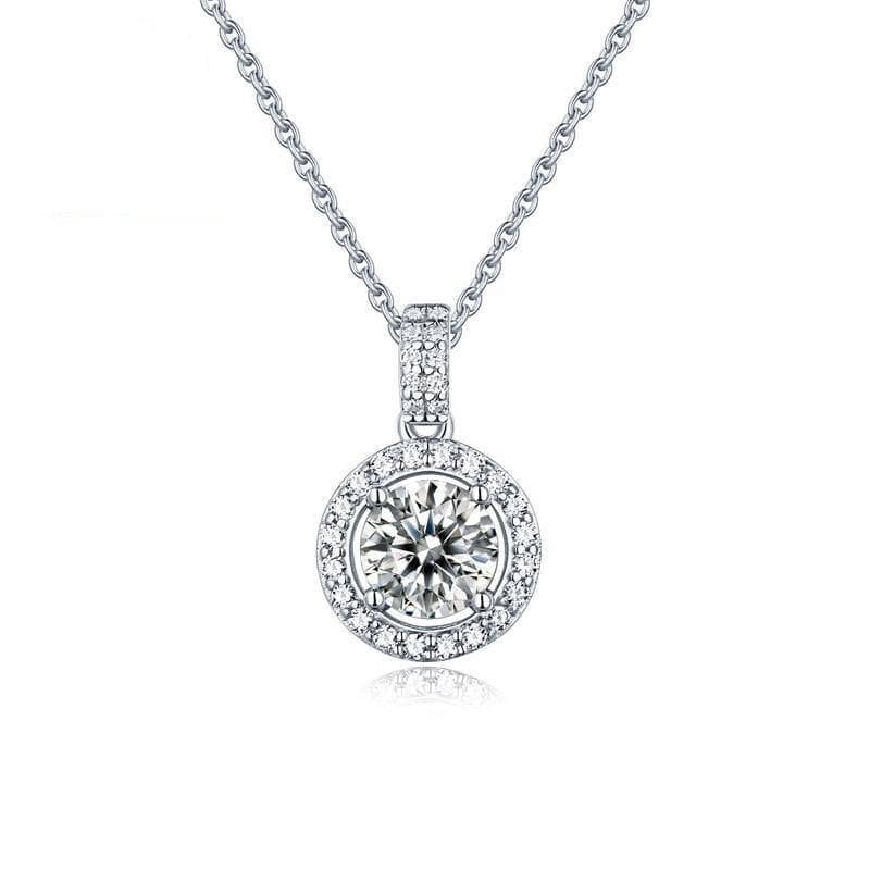1.0Ct 6.5mm D Color Twinkle Stone Moissanite Diamond Round Pendant Necklace - Black Diamonds New York