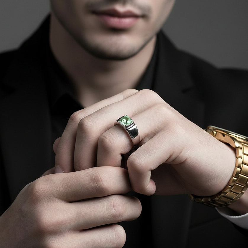 1.0Ct 6.5mm Green Color Diamond Adjustable Men's Ring-Black Diamonds New York