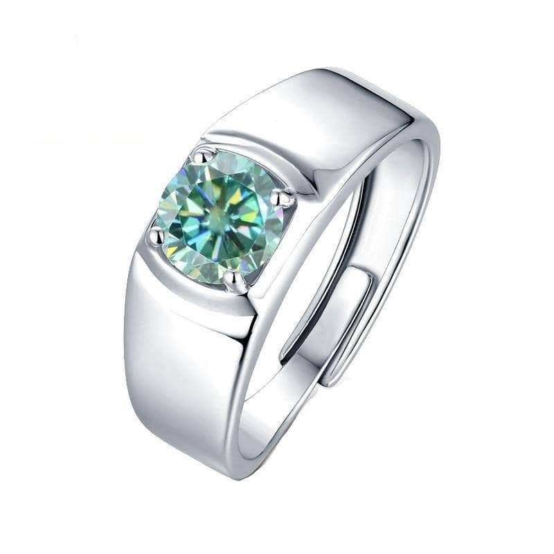 1.0Ct 6.5mm Green Color Moissanite Adjustable Men's Ring - Black Diamonds New York