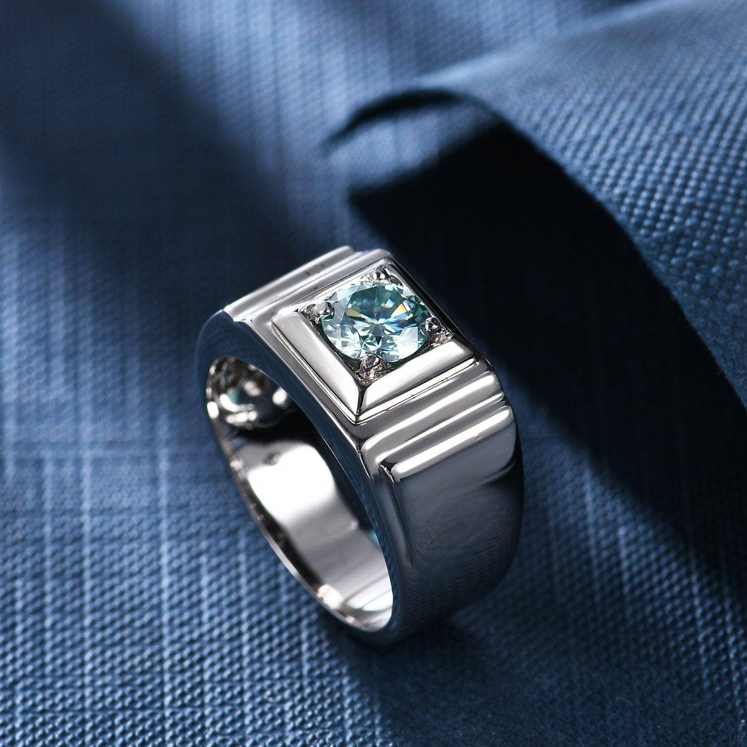1.0Ct 6.5mm Green Moissanite Men's Ring-Black Diamonds New York
