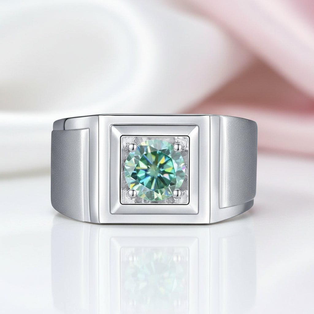 1.0Ct 6.5mm Green Diamond Option Men's Ring-Black Diamonds New York