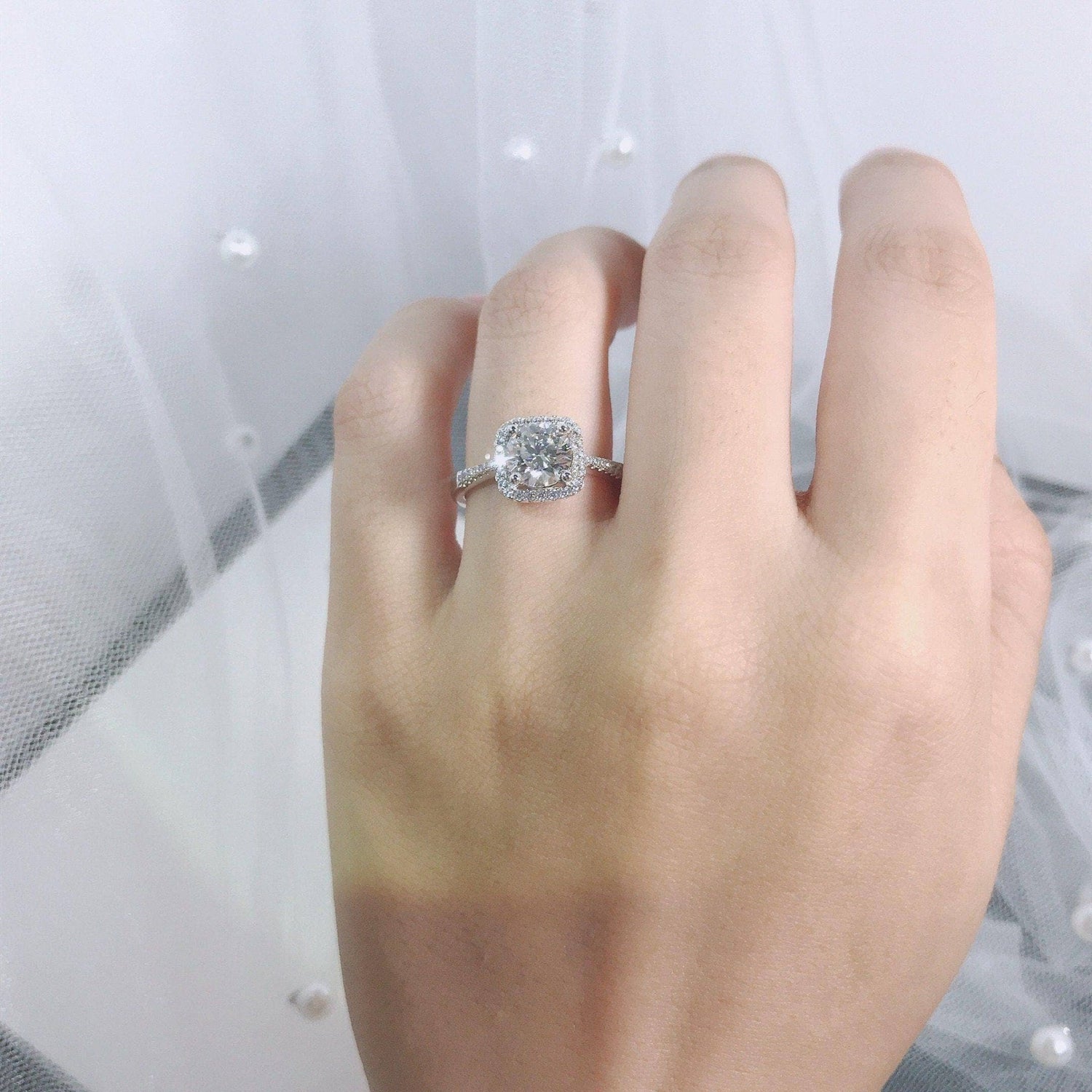 1.0Ct 6.5mm Moissanite Diamond Engagement Ring-Black Diamonds New York