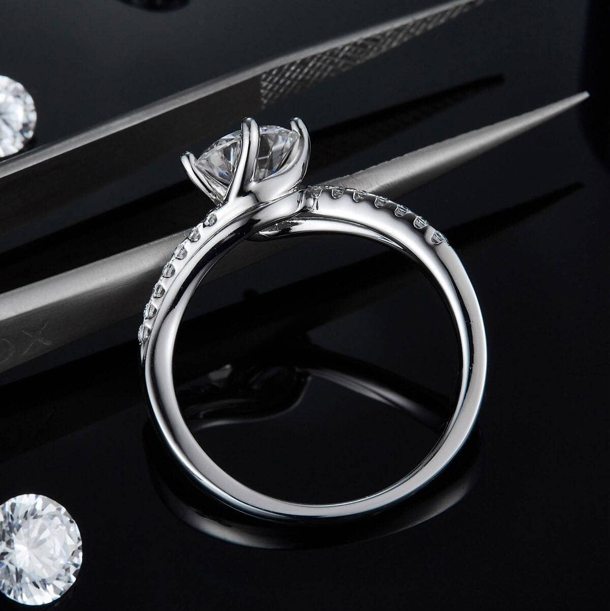 1.0Ct 6.5mm Moissanite Diamond Engagement Rings-Black Diamonds New York