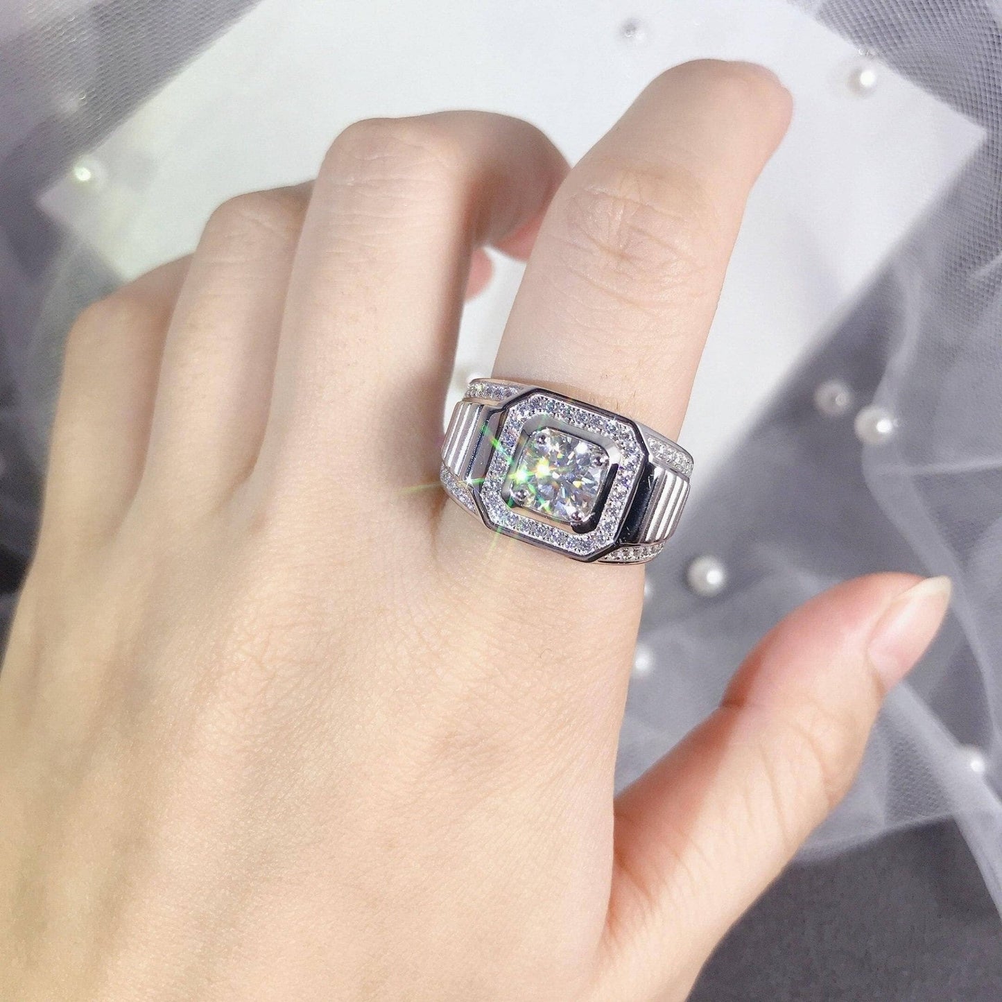 1.0Ct 6.5mm Moissanite Diamond Men's Wedding Ring-Black Diamonds New York