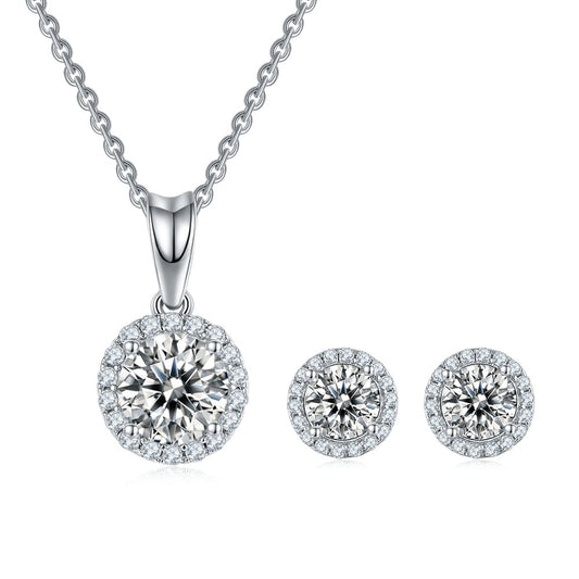 1.0ct 6.5mm Pendant Necklace 0.5ct 5mm Earrings Moissanite Diamond - Black Diamonds New York