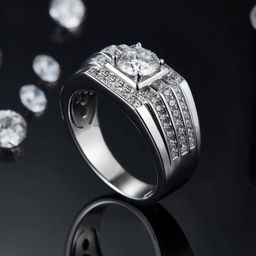 1.0ct 6.5mm Round Brilliant Men's Diamond Ring-Black Diamonds New York