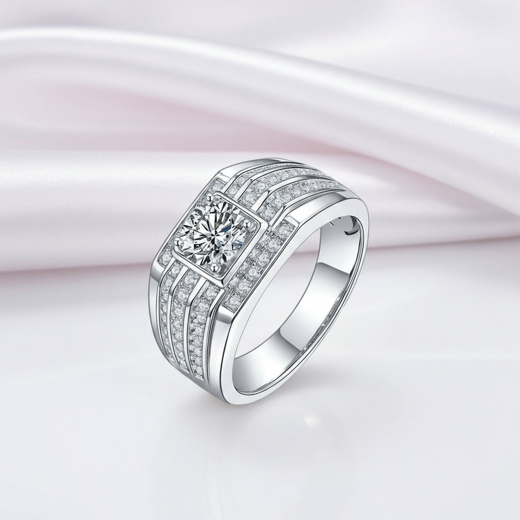 1.0ct 6.5mm Round Brilliant Men's Diamond Ring-Black Diamonds New York