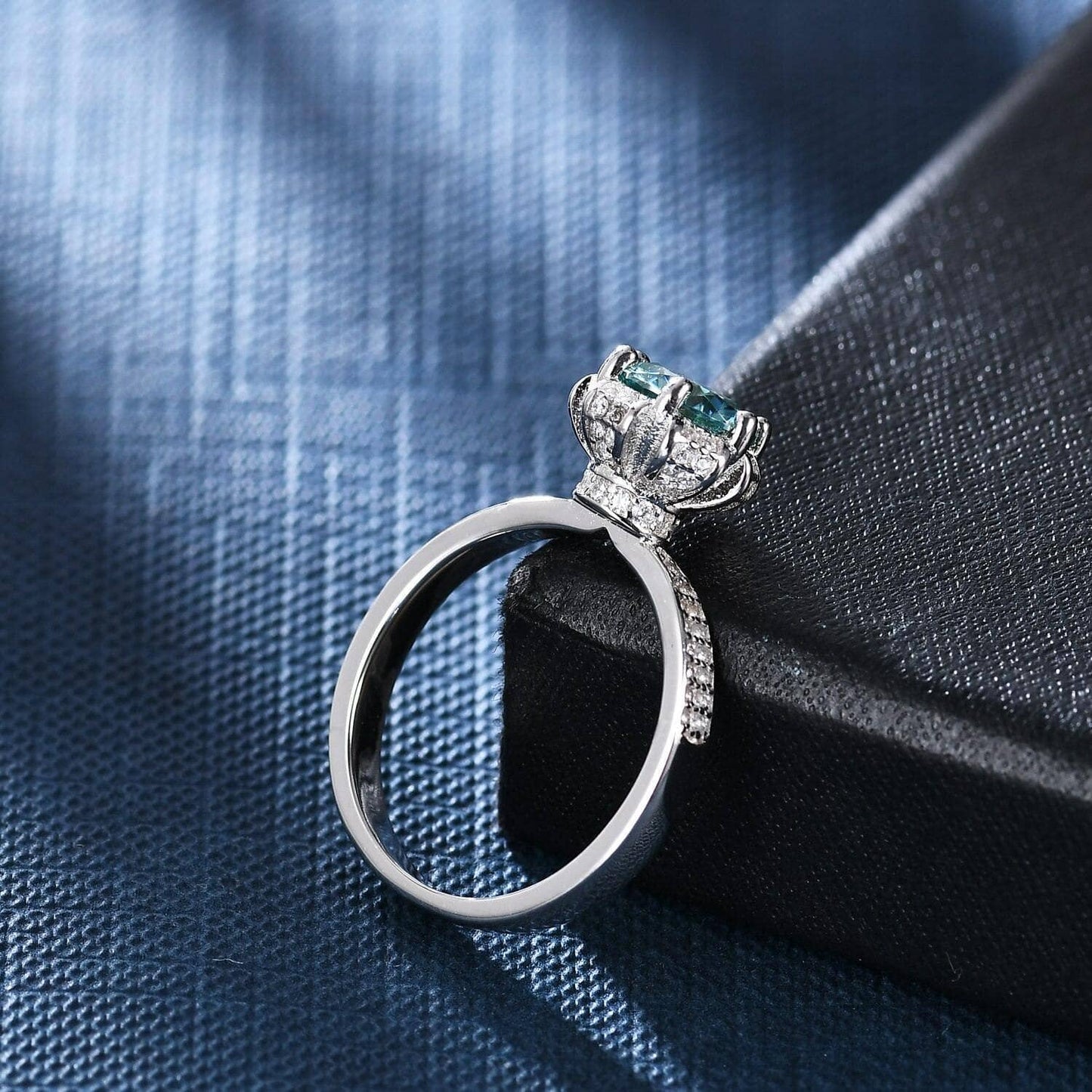 1.0Ct 6.5mm Round Floral-Style Diamond Engagement Ring-Black Diamonds New York