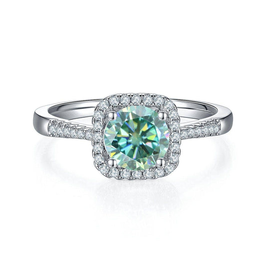 1.0Ct 6.5mm Round Green Moissanite Halo Engagement Ring-Black Diamonds New York