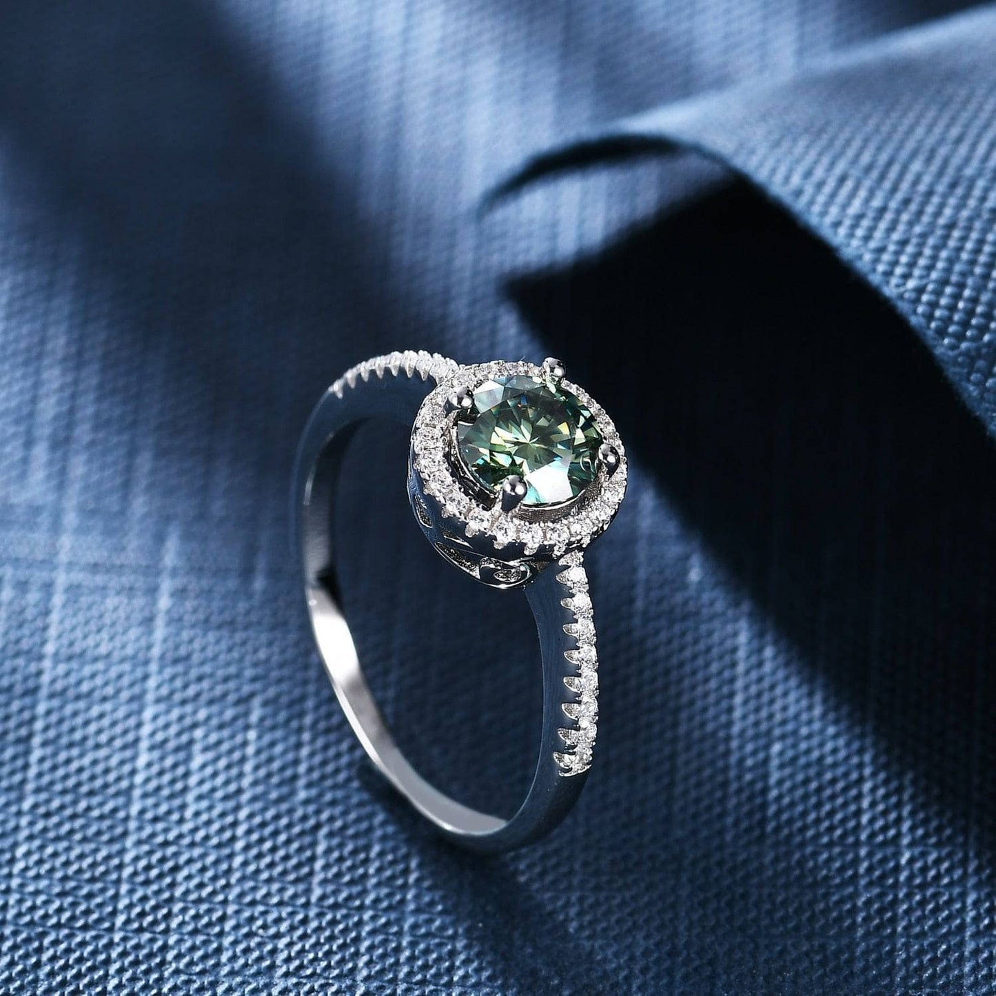 1.0Ct 6.5mm Round Petite Halo Moissanite Engagement Ring-Black Diamonds New York
