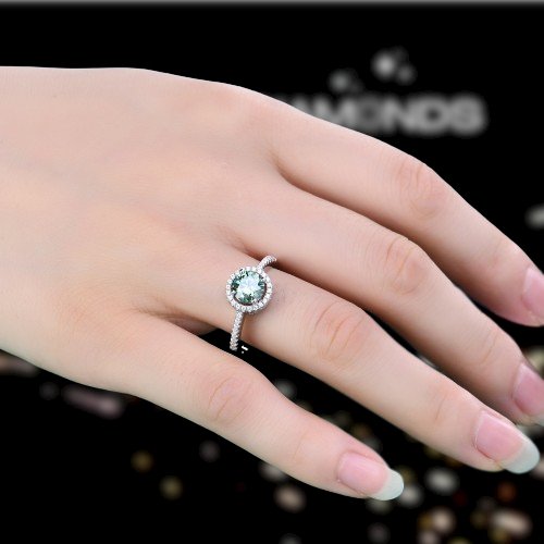 1.0Ct 6.5mm Round Petite Halo Moissanite Engagement Ring - Black Diamonds New York