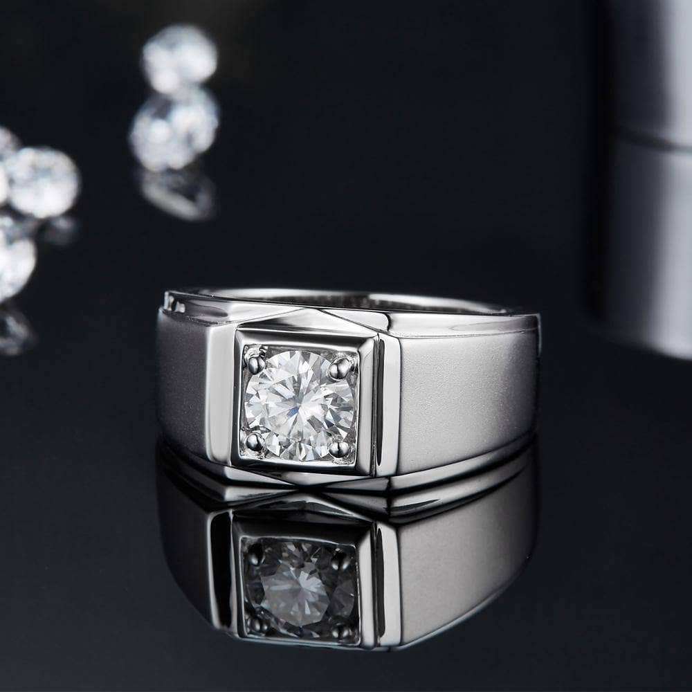 1.0ct 6.5mm Solitaire Moissanite Diamond Men's Wedding Ring-Black Diamonds New York