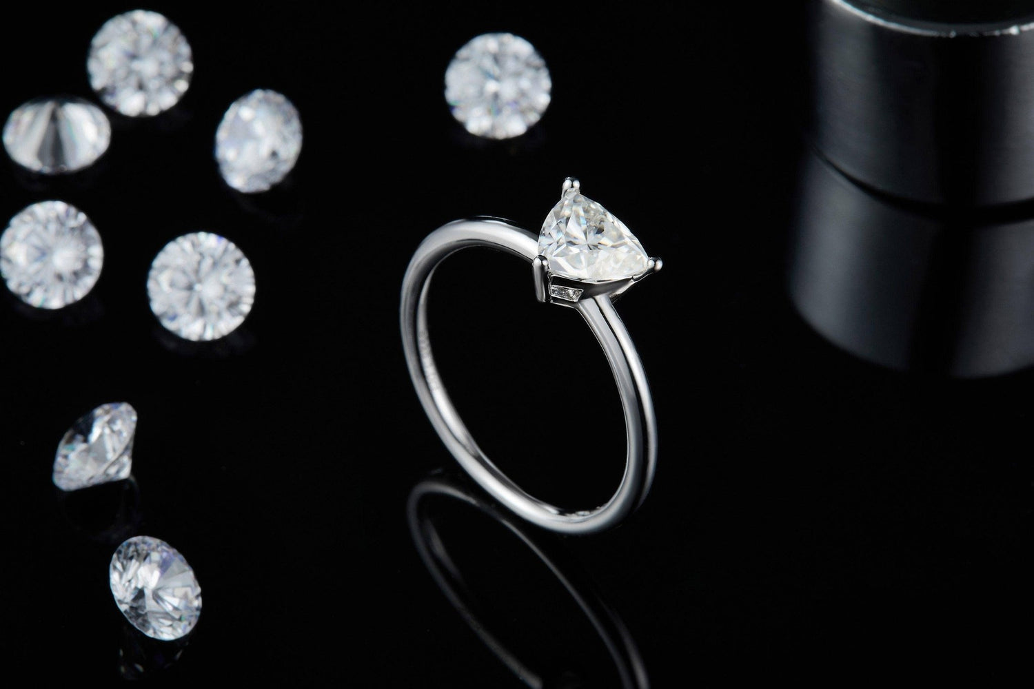 1.0Ct 6.5mm Trillion Moissanite Solitaire Engagement Ring - Black Diamonds New York