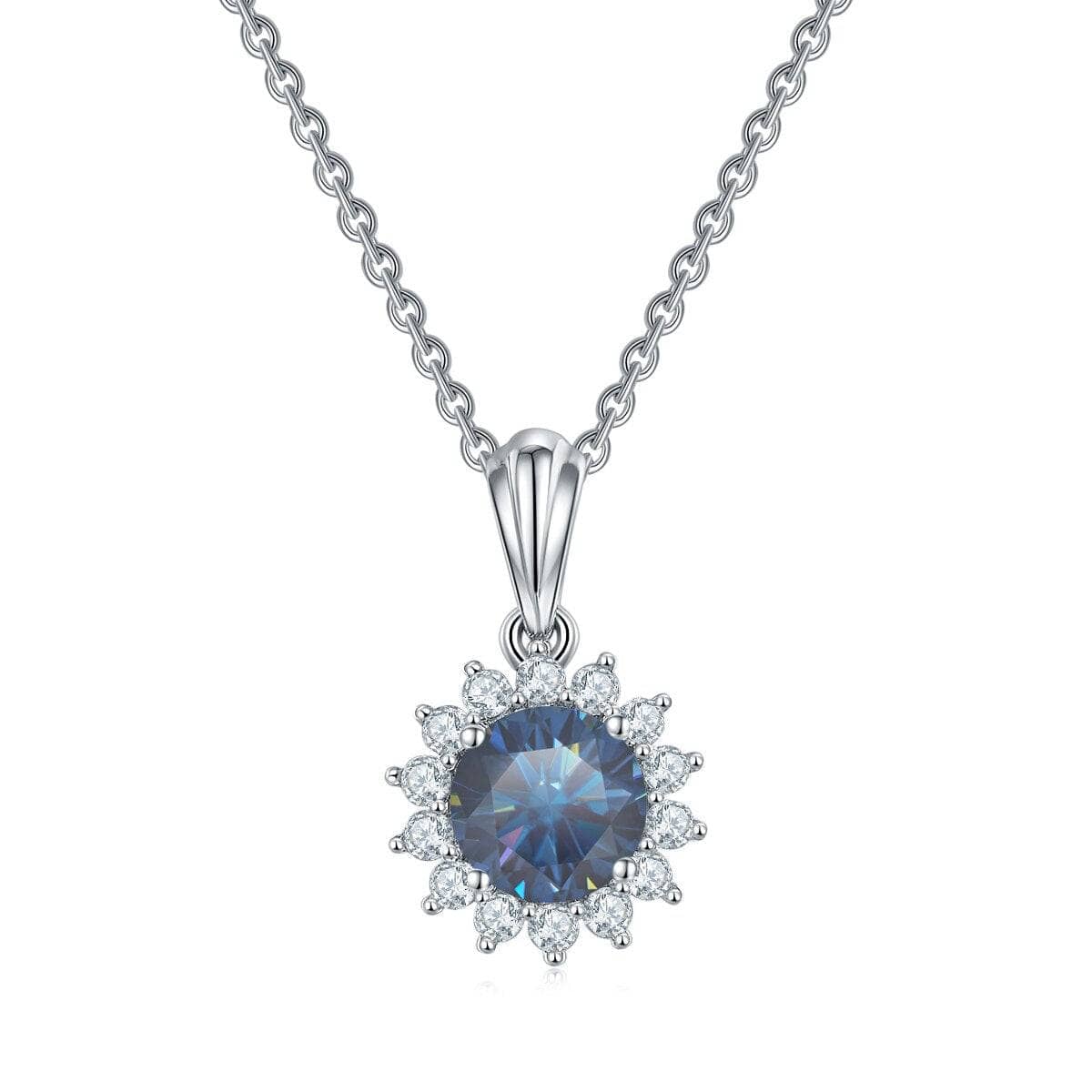 1.0ct 6.5mm VVS1 Brilliant Blue Moissanite Diamond Pendant Necklace - Black Diamonds New York