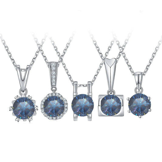 1.0ct 6.5mm VVS1 Brilliant Blue Moissanite Diamond Pendant Necklace-Black Diamonds New York