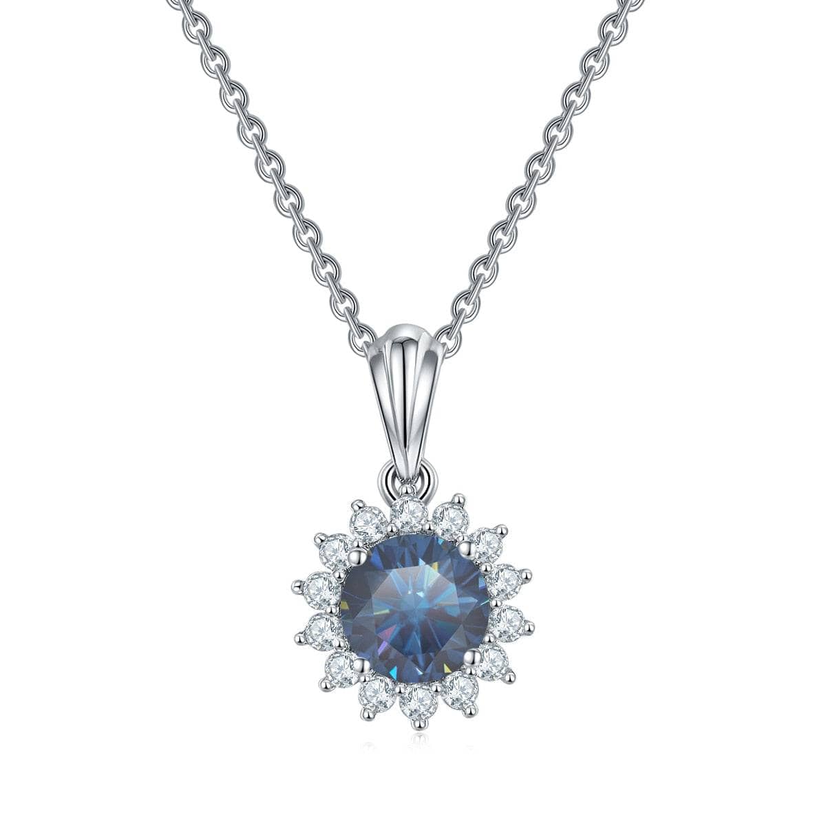 1.0ct 6.5mm VVS1 Brilliant Blue Moissanite Diamond Pendant Necklace - Black Diamonds New York