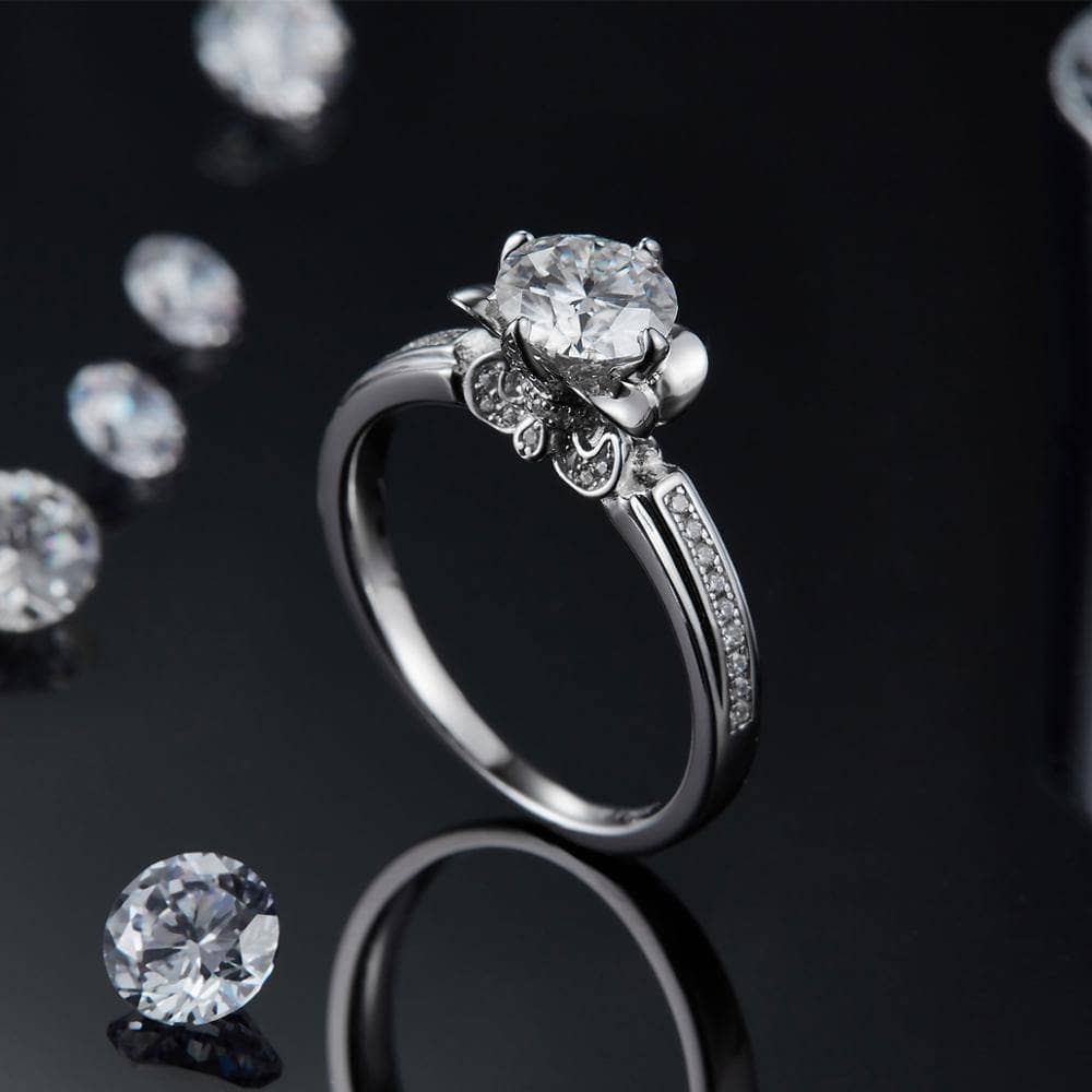 1.0Ct 6.5mm VVS1 Diamond Antique Style Ring-Black Diamonds New York