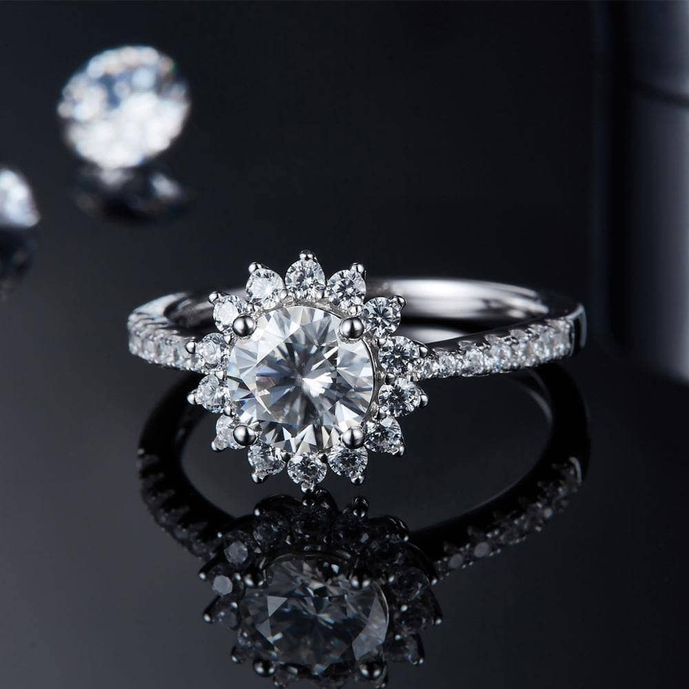 1.0Ct 6.5mm VVS1 Moissanite Diamond Sun Flower Engagement Ring - Black Diamonds New York