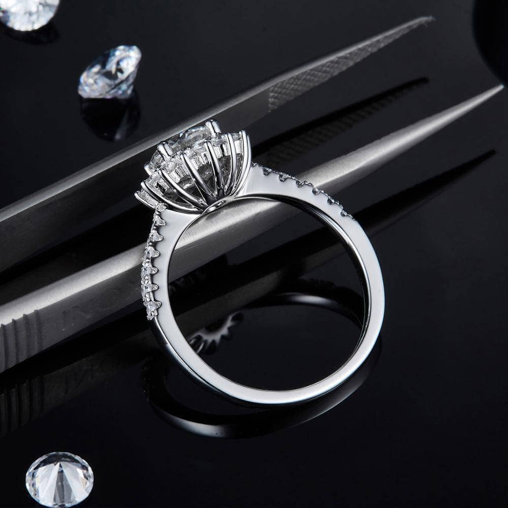 1.0Ct 6.5mm VVS1 Moissanite Diamond Sun Flower Engagement Ring-Black Diamonds New York