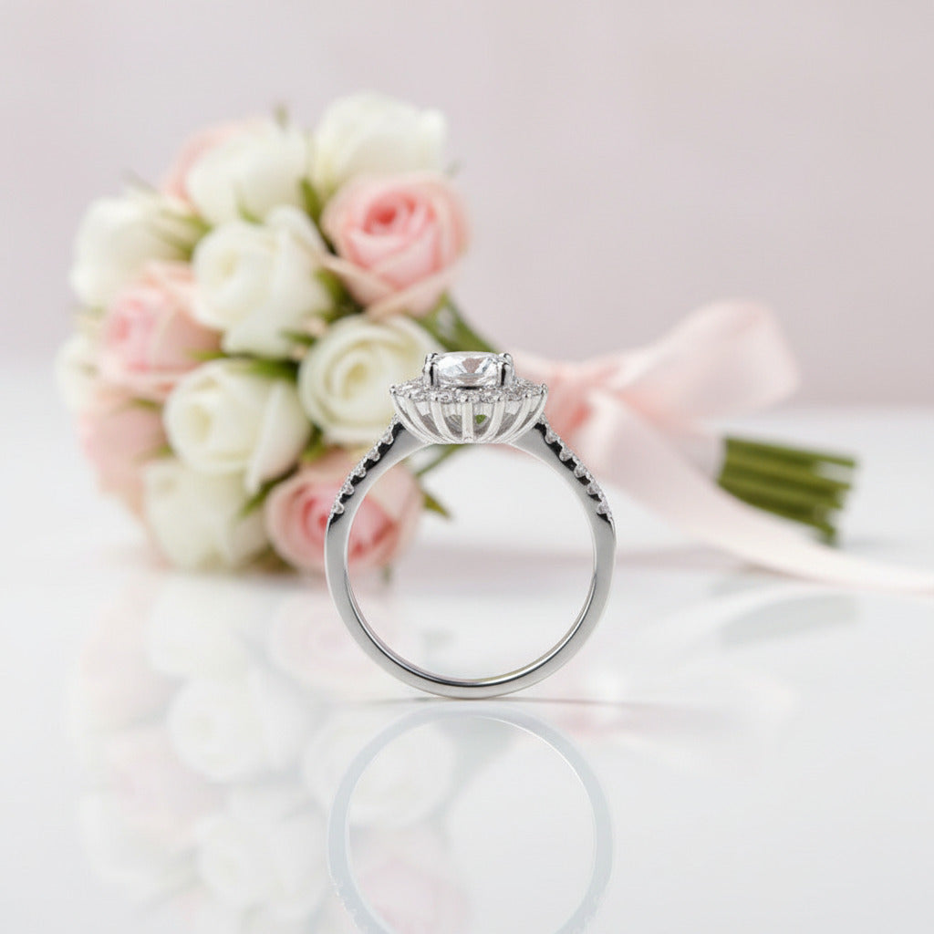 1.0Ct 6.5mm VVS1 Diamond Option Sun Flower Engagement Ring-Black Diamonds New York