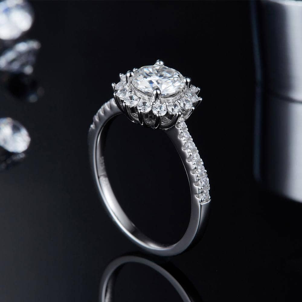 1.0Ct 6.5mm VVS1 Moissanite Diamond Sun Flower Engagement Ring-Black Diamonds New York