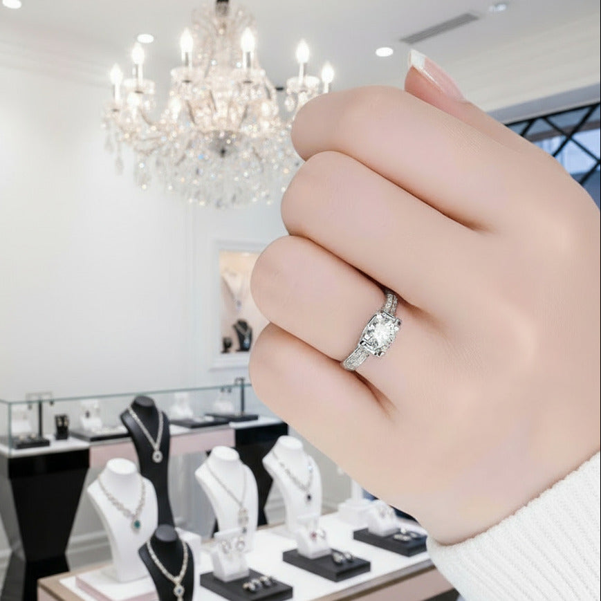 1.0Ct D Color 6.5mm Diamond Option Engagement Ring – Black