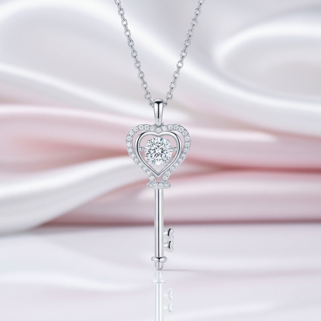 1.0Ct D Color Diamond Option Heart Key Pendant Necklace-Black Diamonds New York