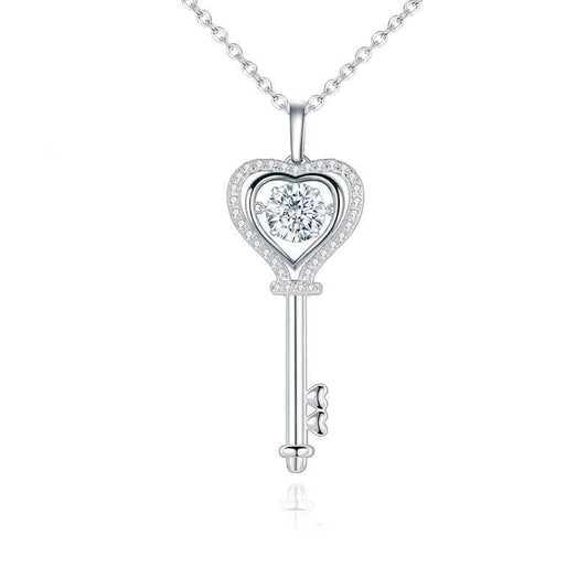 1.0Ct D Color Moissanite Diamond Heart Key Pendant Necklace-Black Diamonds New York