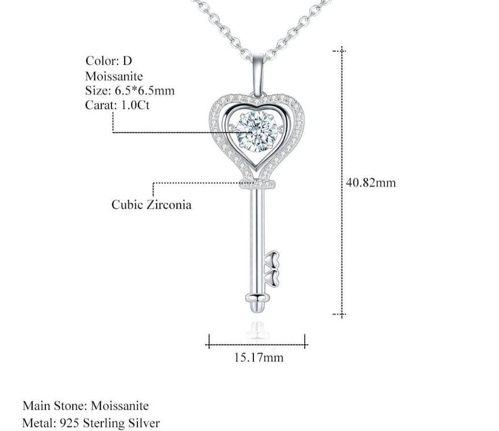 1.0Ct D Color Moissanite Diamond Heart Key Pendant Necklace - Black Diamonds New York