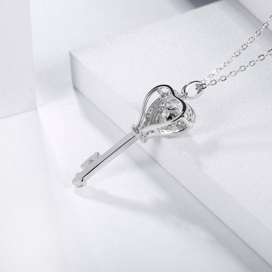 1.0Ct D Color Diamond Heart Key Pendant Necklace-Black Diamonds New York