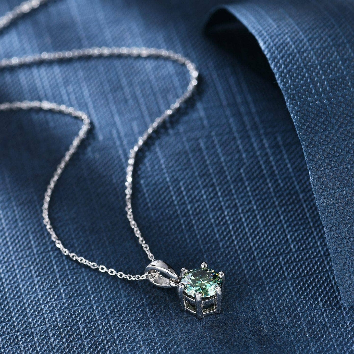 1.0Ct Green Moissanite Silver Pendant Solitaire Necklace - Black Diamonds New York