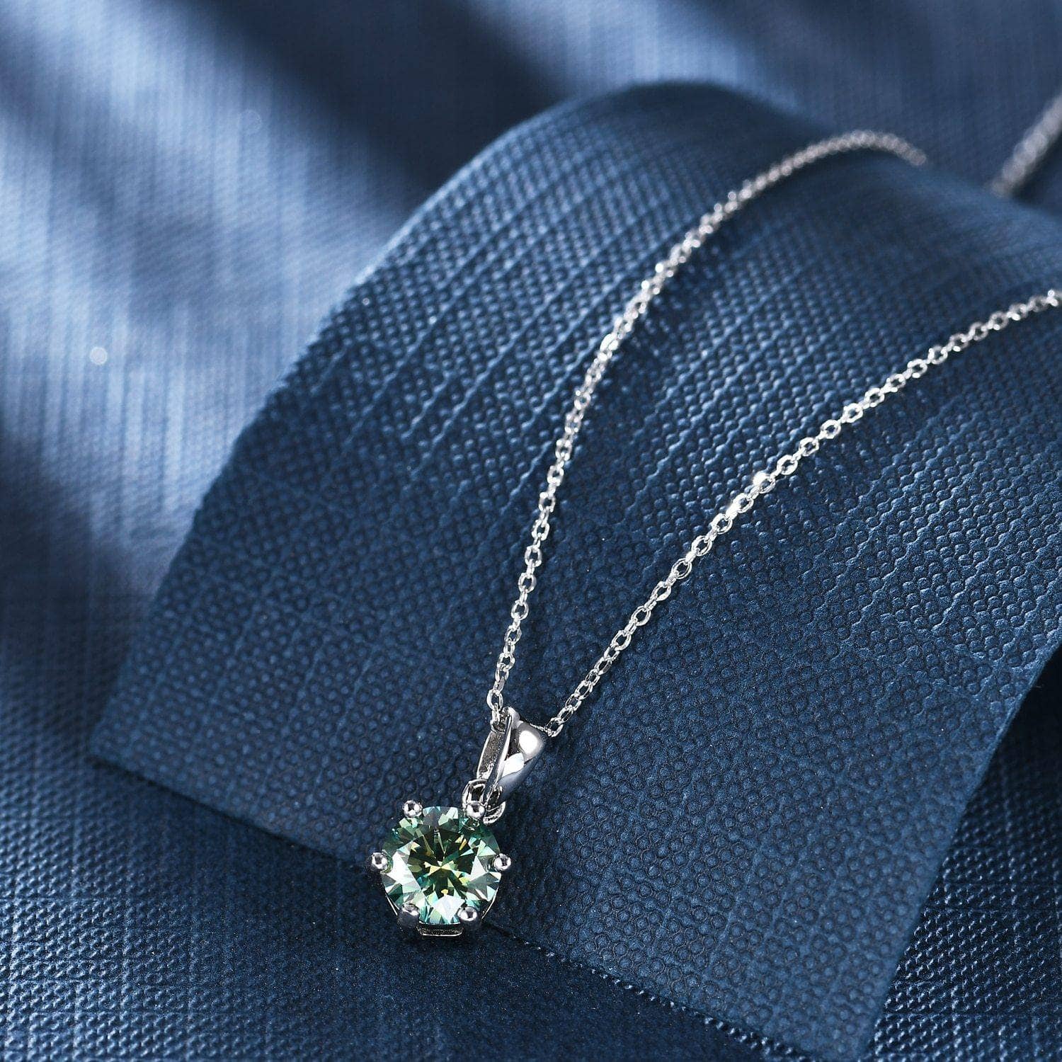 1.0Ct Green Moissanite Silver Pendant Solitaire Necklace-Black Diamonds New York