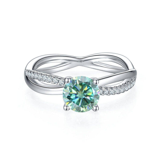 1.0Ct Green Round Moissanite Split Shank Engagement Ring-Black Diamonds New York