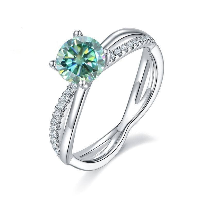 1.0Ct Green Round Moissanite Split Shank Engagement Ring - Black Diamonds New York
