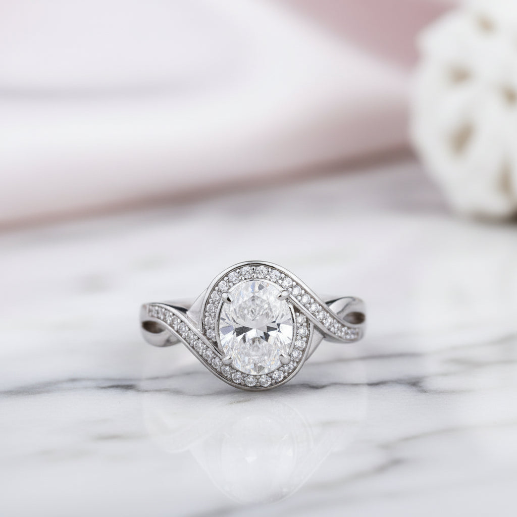1.0ct Oval Cut Twist Engagement Ring-Black Diamonds New York