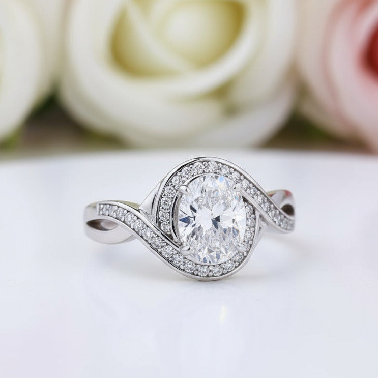 1.0ct Oval Cut Twist Engagement Ring-Black Diamonds New York