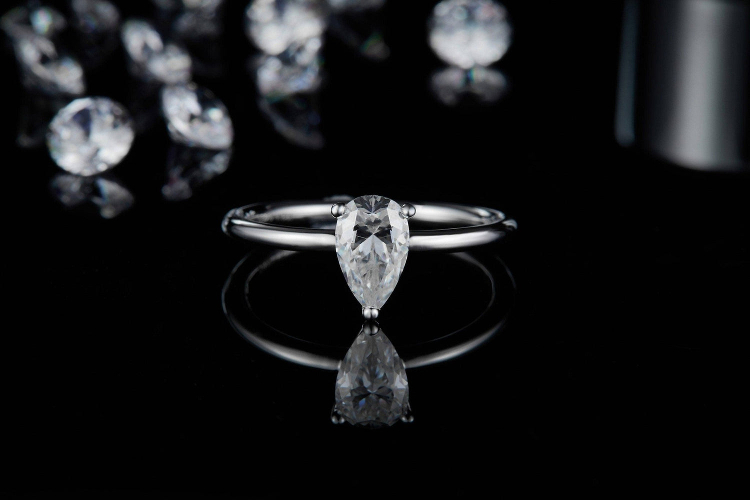 1.0Ct Pear Shape Diamond Solitaire Engagement Ring-Black Diamonds New York