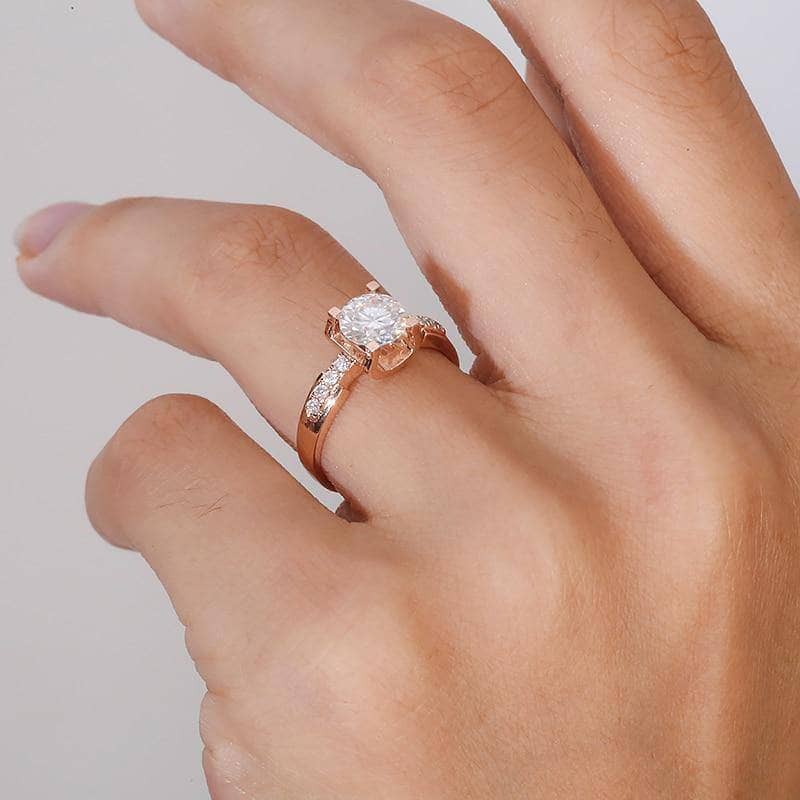 1.0CT Round Brilliant Cut Moissanite Engagement Ring-Black Diamonds New York