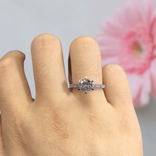 1.0ct Round Cut D Color Diamond 6 Prong Engagement Ring-Black Diamonds New York