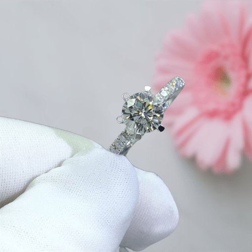 1.0ct Round Cut D Color Diamond 6 Prong Engagement Ring-Black Diamonds New York