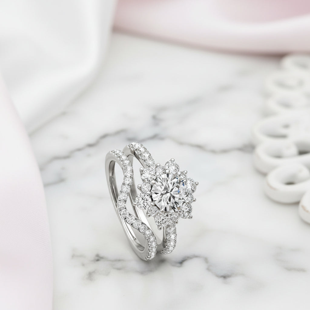 1.0ct Round Cut Diamond Option Engagement Ring Set-Black Diamonds New York