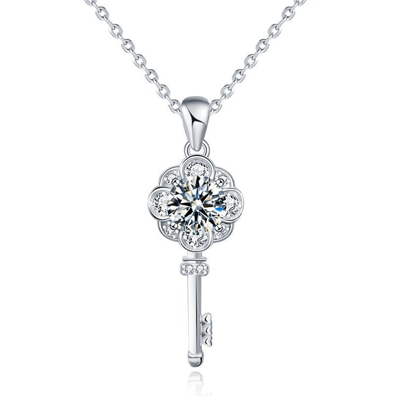 1.0ct Round Cut Moissanite Flower Key Necklace-Black Diamonds New York