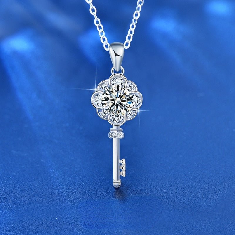 1.0ct Round Cut Moissanite Flower Key Necklace-Black Diamonds New York