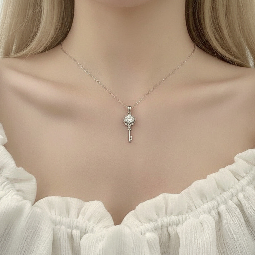 1.0ct Round Cut Diamond Flower Key Necklace-Black Diamonds New York