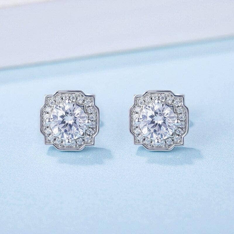 1.0Ct Round Cut Moissanite 925 Sterling Silver Halo Stud Earrings